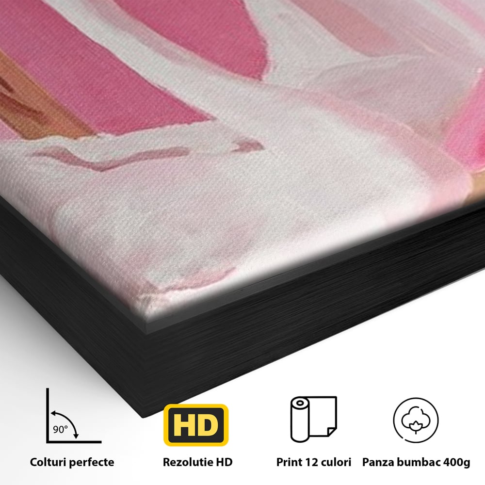 Detaliu al suprafetei: tablou canvas cu lebada in oglinda, in rama de aluminiu negru